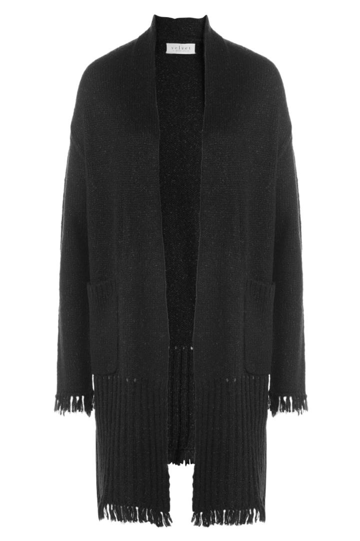 Velvet Velvet Cardigan With Fringed Trim - Black