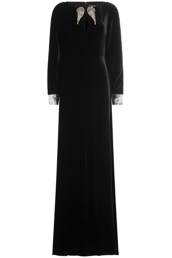 Roberto Cavalli Roberto Cavalli Velvet Maxi Dress With Silk - Black