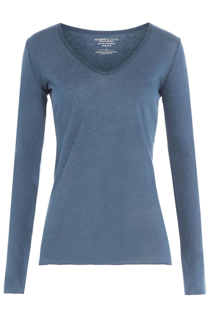 Majestic Majestic Cotton Blend Top With Cashmere - Blue