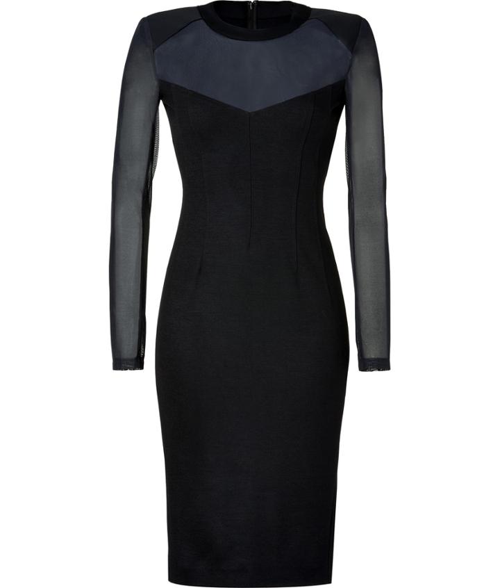 Donna Karan Black Mesh-stretch Wool Dress