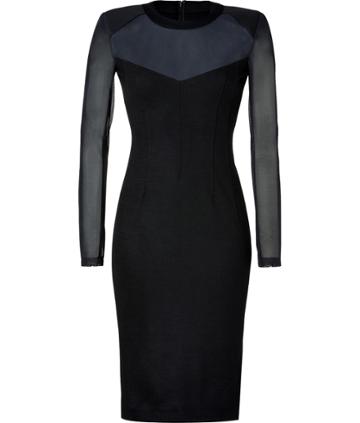 Donna Karan Black Mesh-stretch Wool Dress