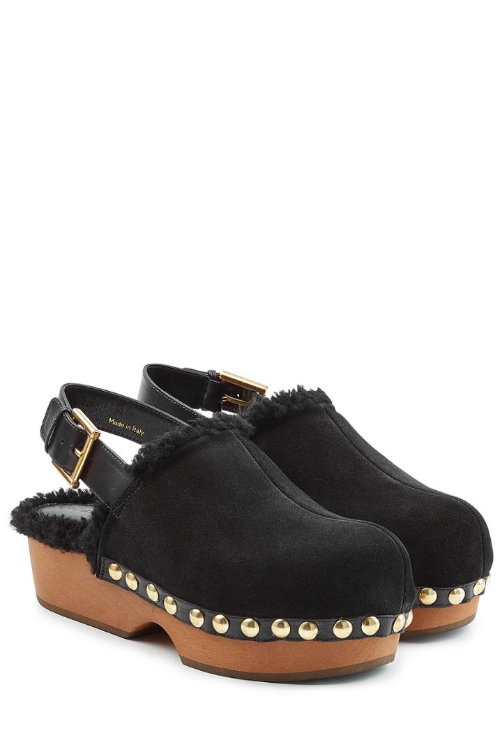 Alexander Mcqueen Alexander Mcqueen Suede And Shearling Clogs - Black