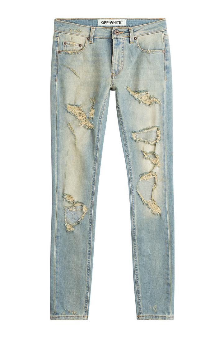 Off White Off White Distressed Skinny Jeans - Blue