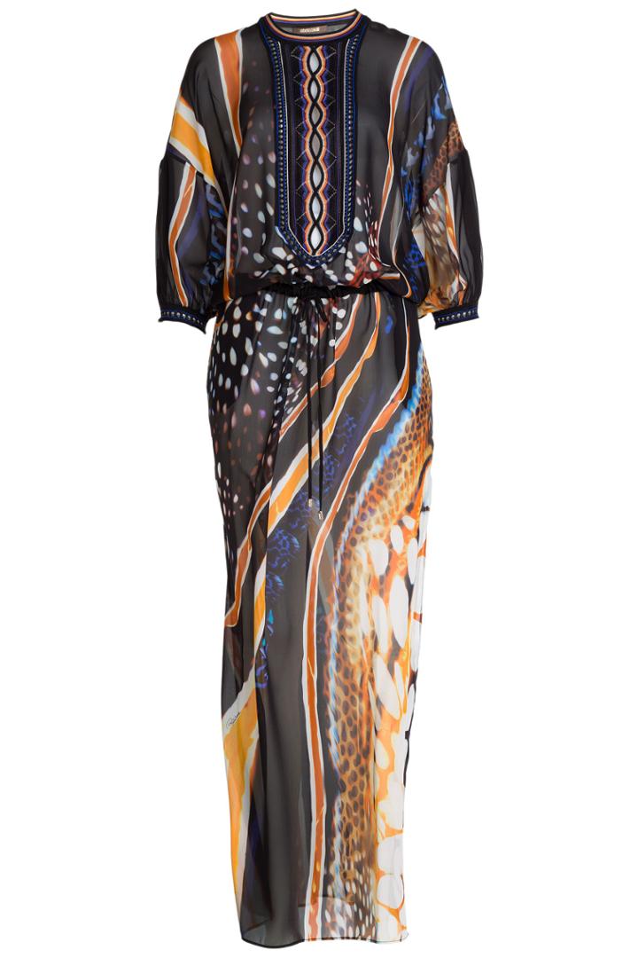 Roberto Cavalli Roberto Cavalli Printed Silk Caftan With Stretch-knit Detail - Multicolor