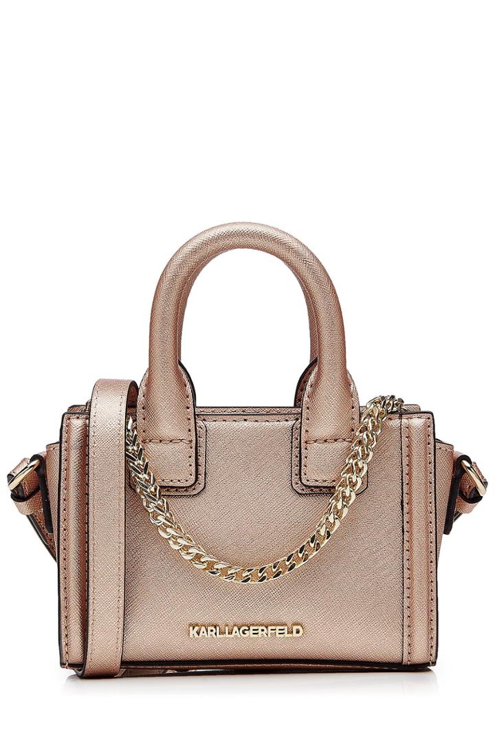 Karl Lagerfeld Karl Lagerfeld K Klassik Micro Tote Leather Shoulder Bag - Rose
