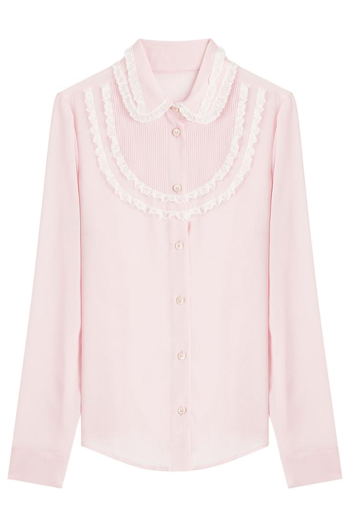 Red Valentino Red Valentino Silk Blouse With Lace Trim - Rose