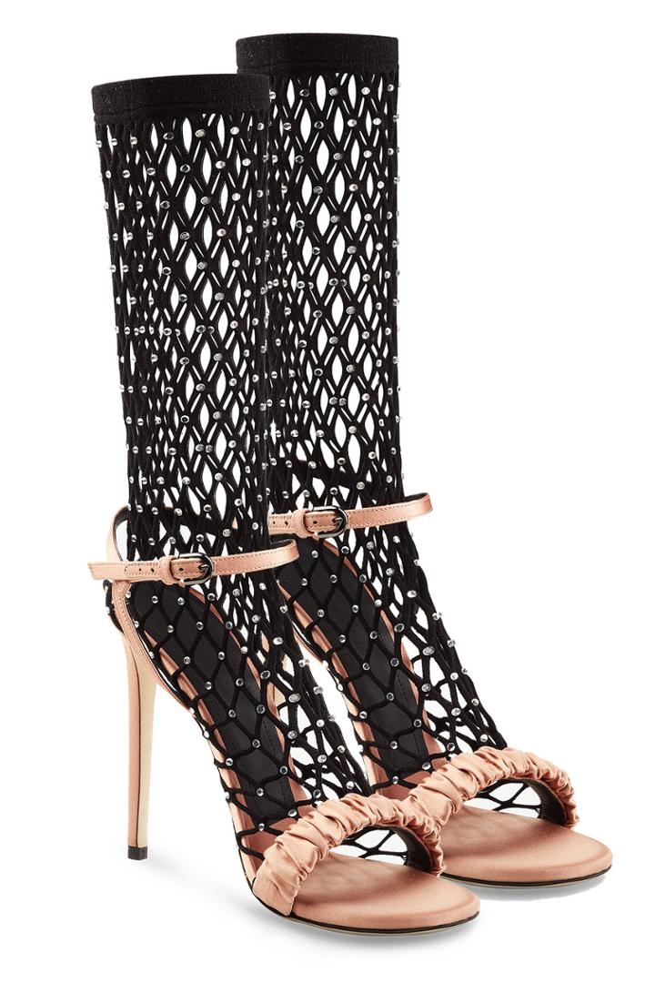Marco De Vincenzo Marco De Vincenzo Satin Sandals With Embellished Net Socks