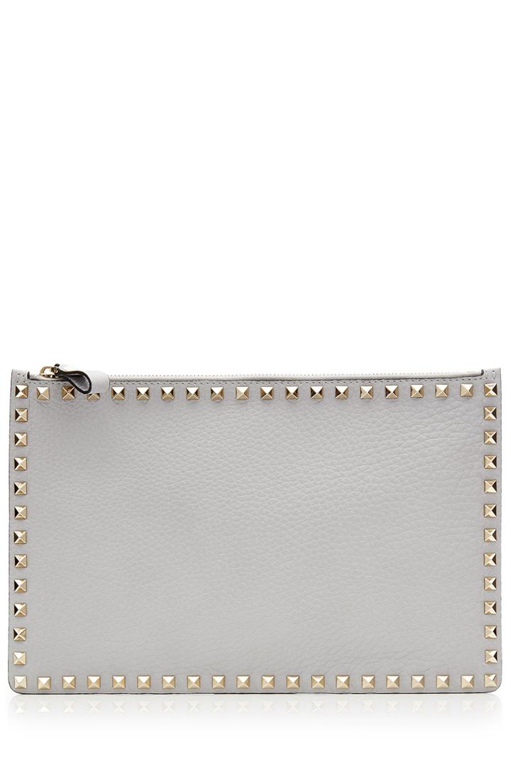Valentino Valentino Rockstud Leather Clutch - Grey