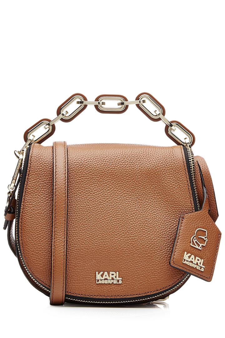 Karl Lagerfeld Karl Lagerfeld Grainy Leather Small Satchel Bag - Camel