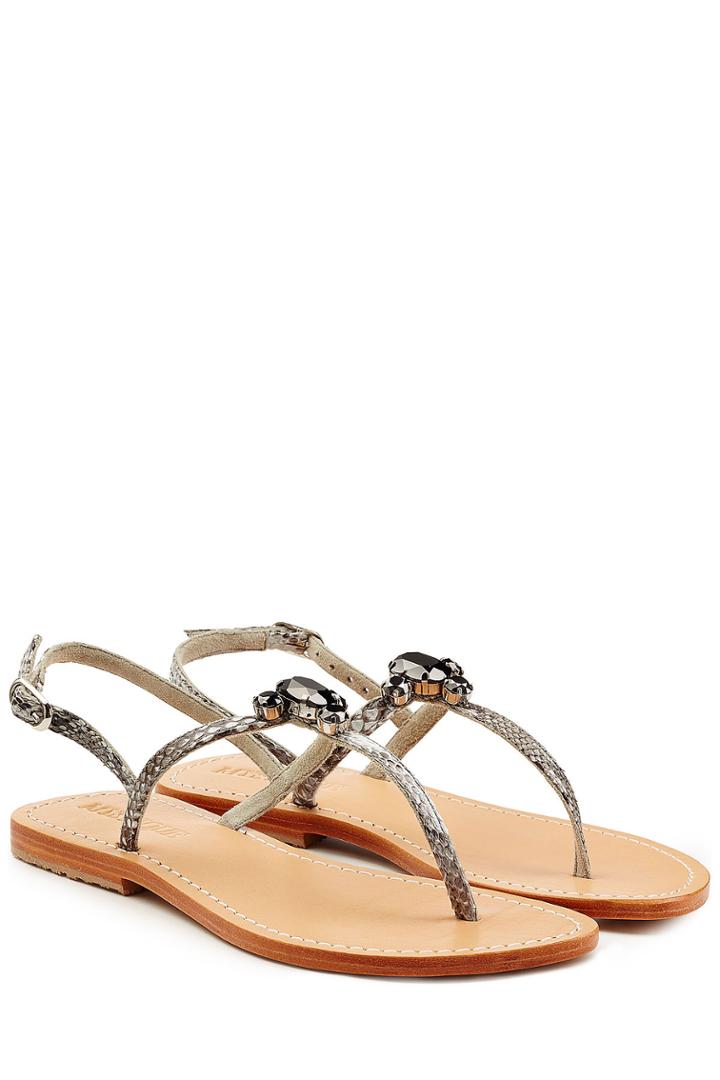 Mystique Mystique Embellished Leather Sandals - Grey