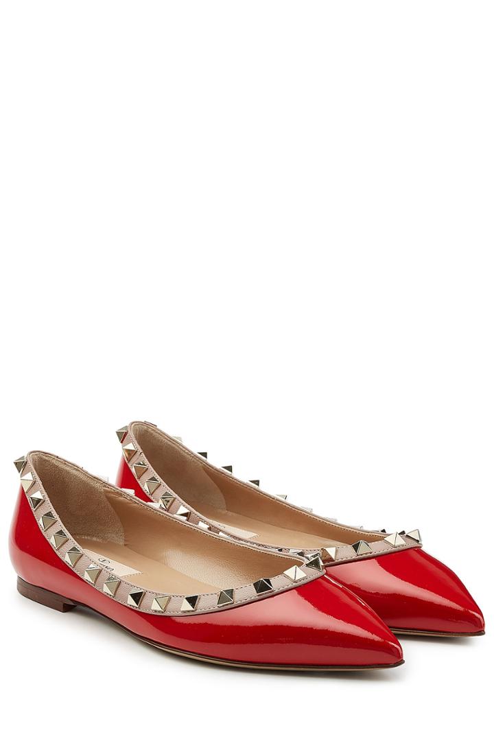 Valentino Valentino Two-tone Patent Leather Rockstud Ballet Flats - Red