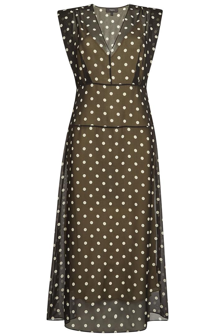 Theory Theory Polka Dot Silk Midi Dress