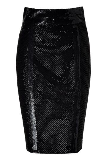 L'wren Scott L'wren Scott Black Silk Mesh Embroidered Pencil Skirt - Black