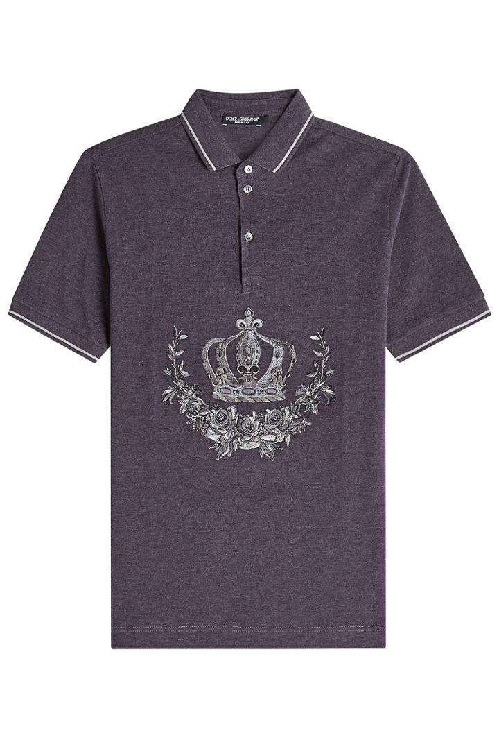 Dolce & Gabbana Dolce & Gabbana Embroidered Cotton Polo Shirt - Grey