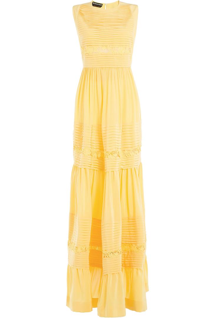 Rochas Rochas Pleated Silk Gown With Floral Applique - Yellow