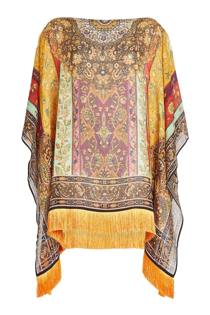 Etro Etro Printed Silk Poncho With Fringed Hem