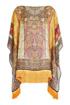 Etro Etro Printed Silk Poncho With Fringed Hem