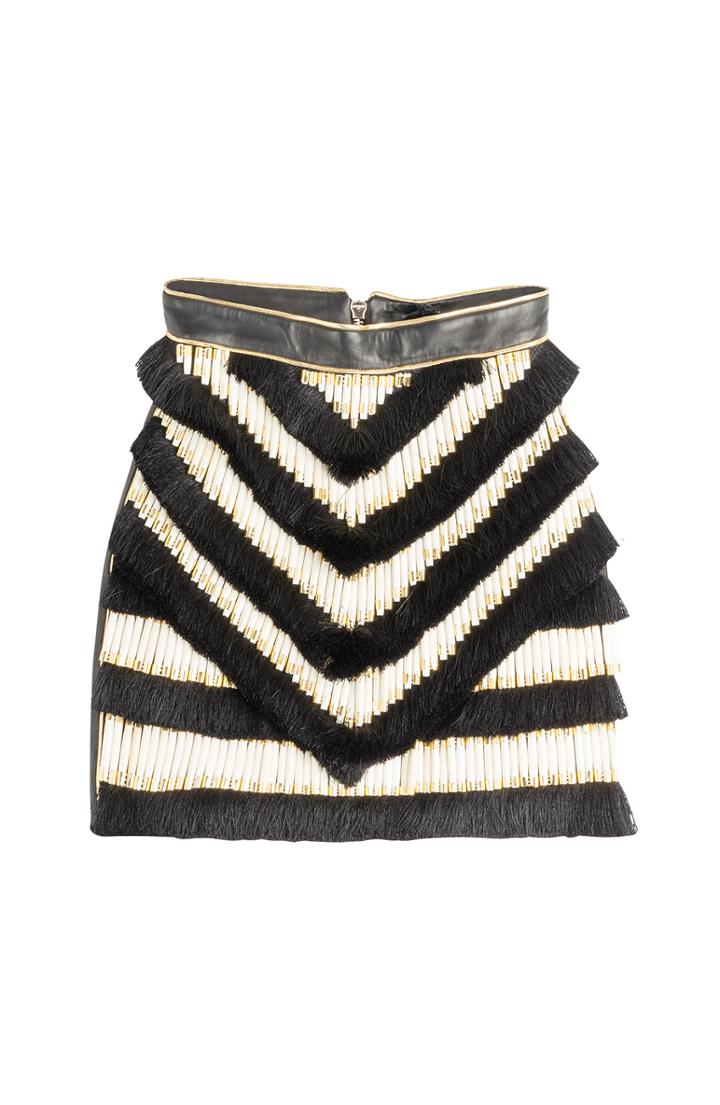 Balmain Embroidered Leather Skirt