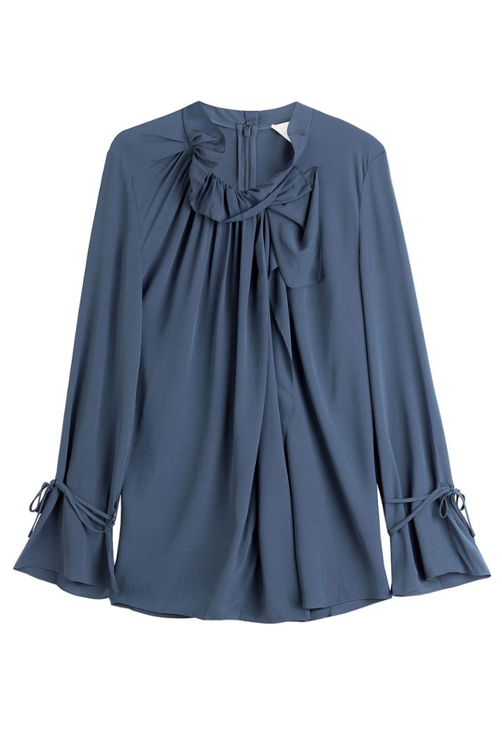 3.1 Phillip Lim 3.1 Phillip Lim Draped Silk Top With Ruffled Collar - Blue