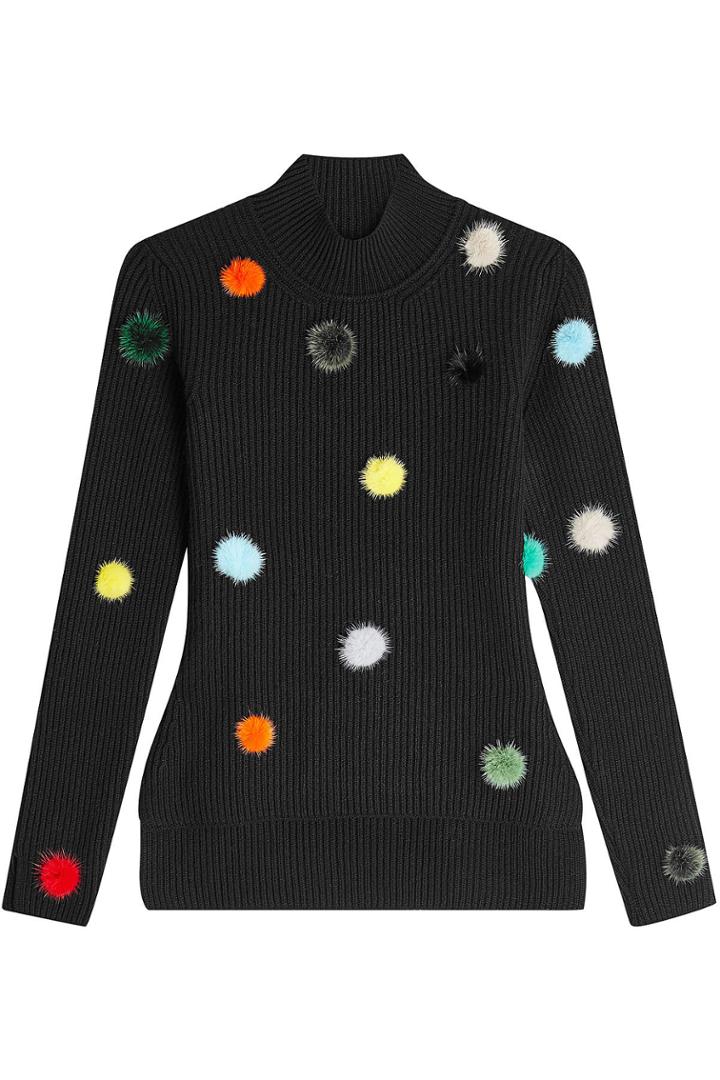 Fendi Fendi Ribbed Cashmere Pullover With Mink Fur Pom Poms