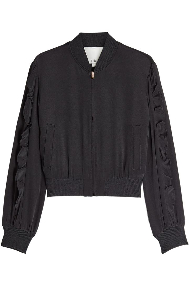 Tibi Tibi 4 Ply Silk Bomber Jacket With Ruffles
