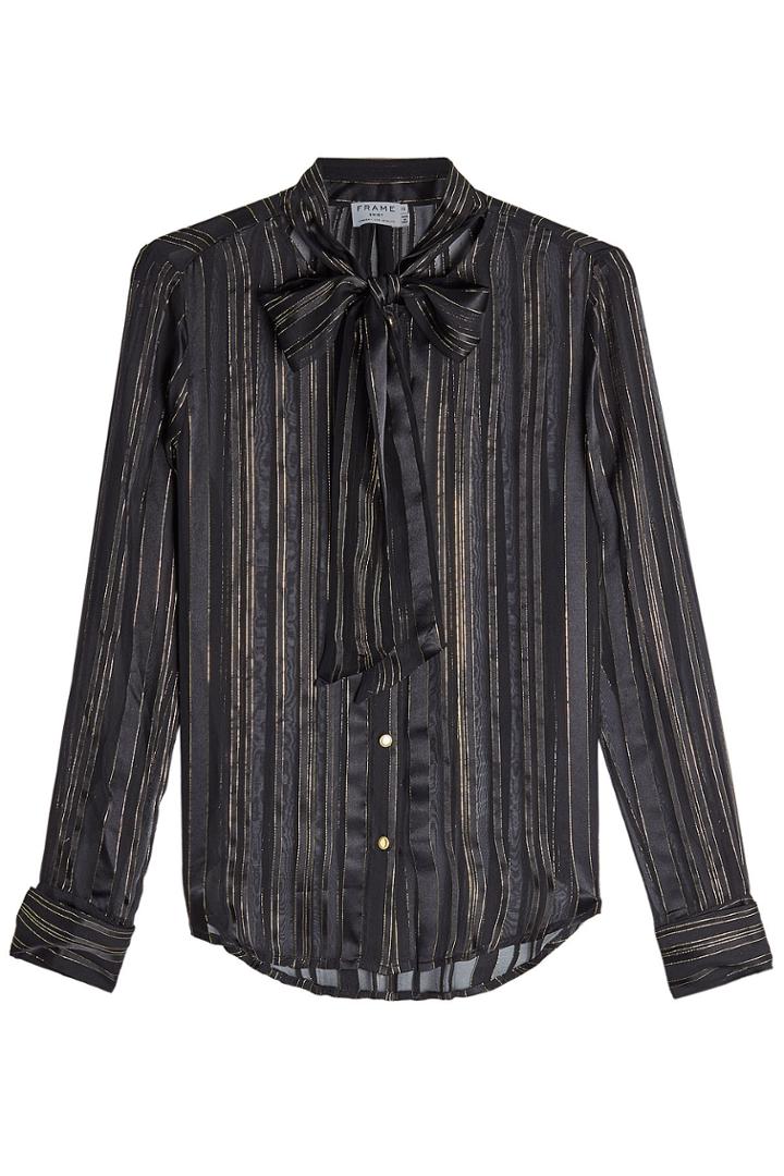 Frame Denim Frame Denim Silk Chiffon Blouse With Metallic Thread - Black