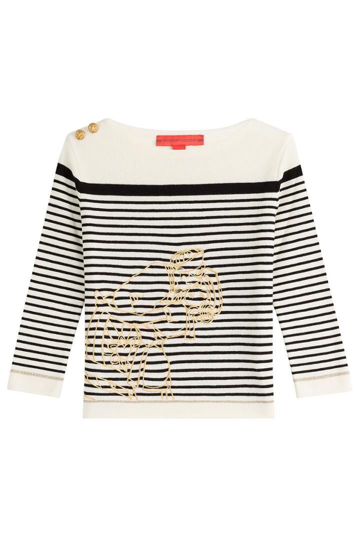 Hilfiger Collection Hilfiger Collection Striped Wool Embroidered Pullover - Blue