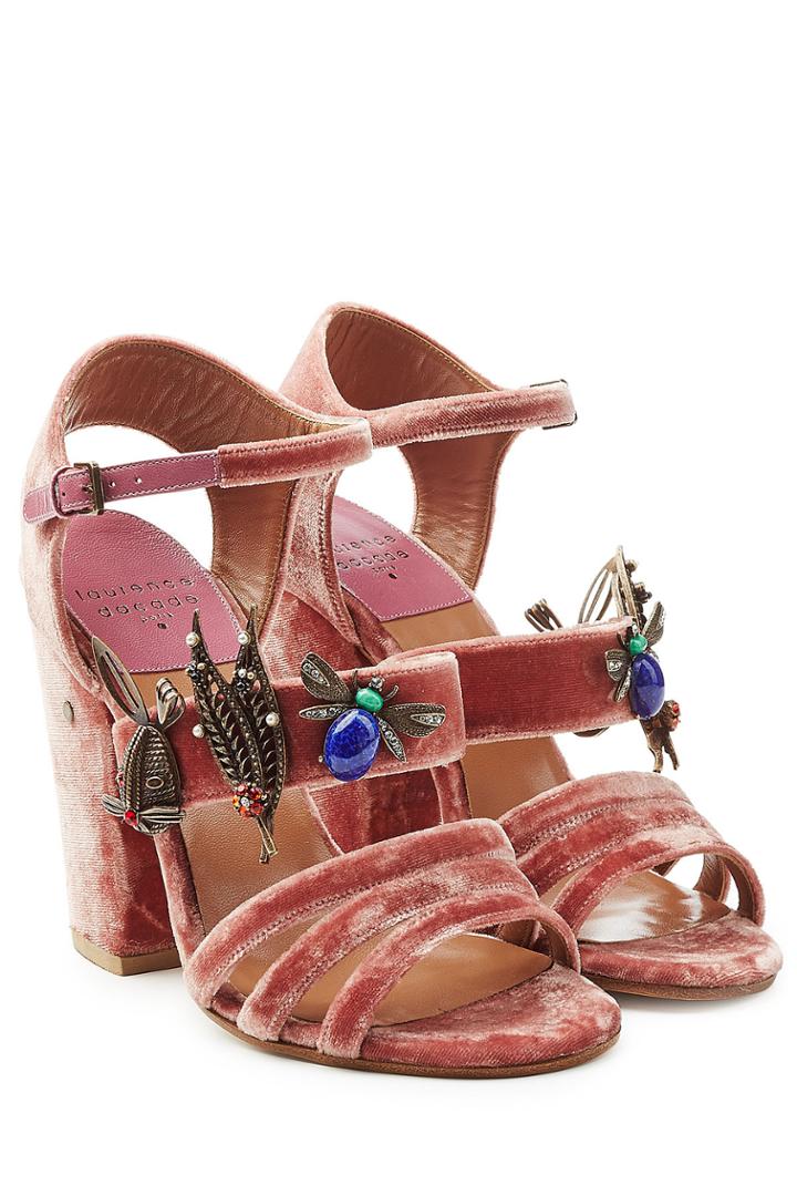 Laurence Dacade Laurence Dacade Velvet Sandals With Embellishments - Rose