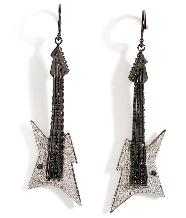 Lynn Ban Black Rhodium Silver Guitar Earrings B In White