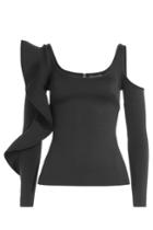 David Koma David Koma Top With Cut-out Shoulder And Ruffles - Black