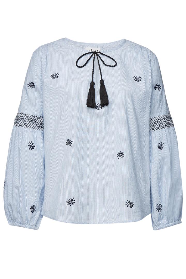 Velvet Velvet Embroidered Cotton Aimee Top With Tie Neckline