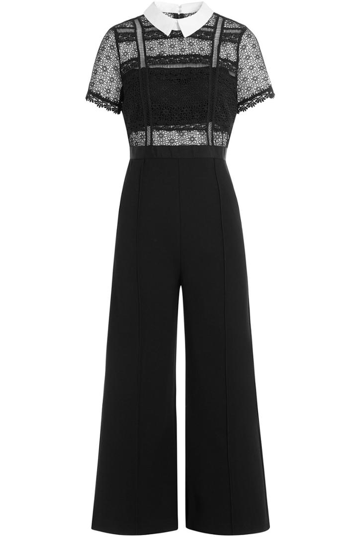 Self-portrait Self-portrait Lace Panel Jumpsuit With Culottes