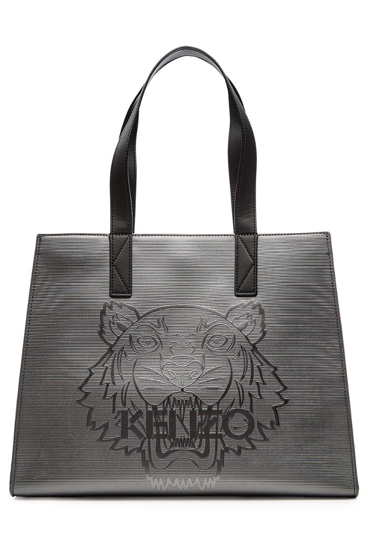 Kenzo Kenzo Leather Logo Tote - Silver