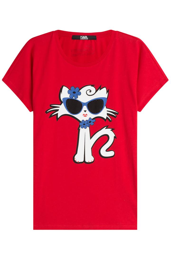 Karl Lagerfeld Karl Lagerfeld Choupette On The Beach Cotton T-shirt - Red