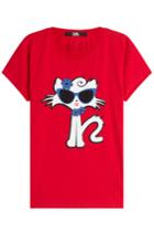 Karl Lagerfeld Karl Lagerfeld Choupette On The Beach Cotton T-shirt - Red