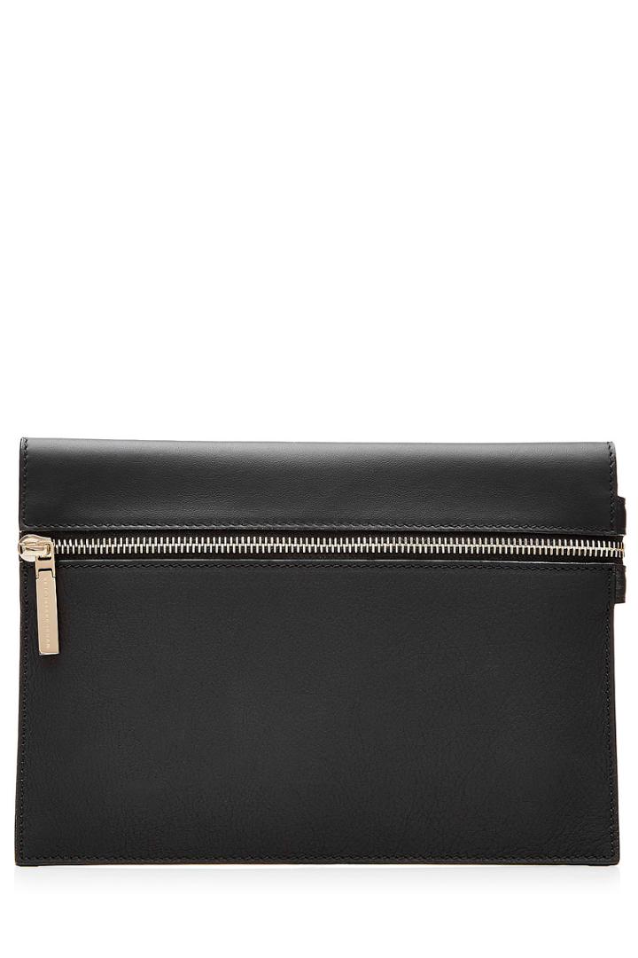 Victoria Beckham Victoria Beckham Small Zip Leather Clutch - Black