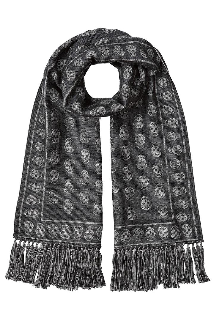 Alexander Mcqueen Alexander Mcqueen Printed Wool Scarf - Grey