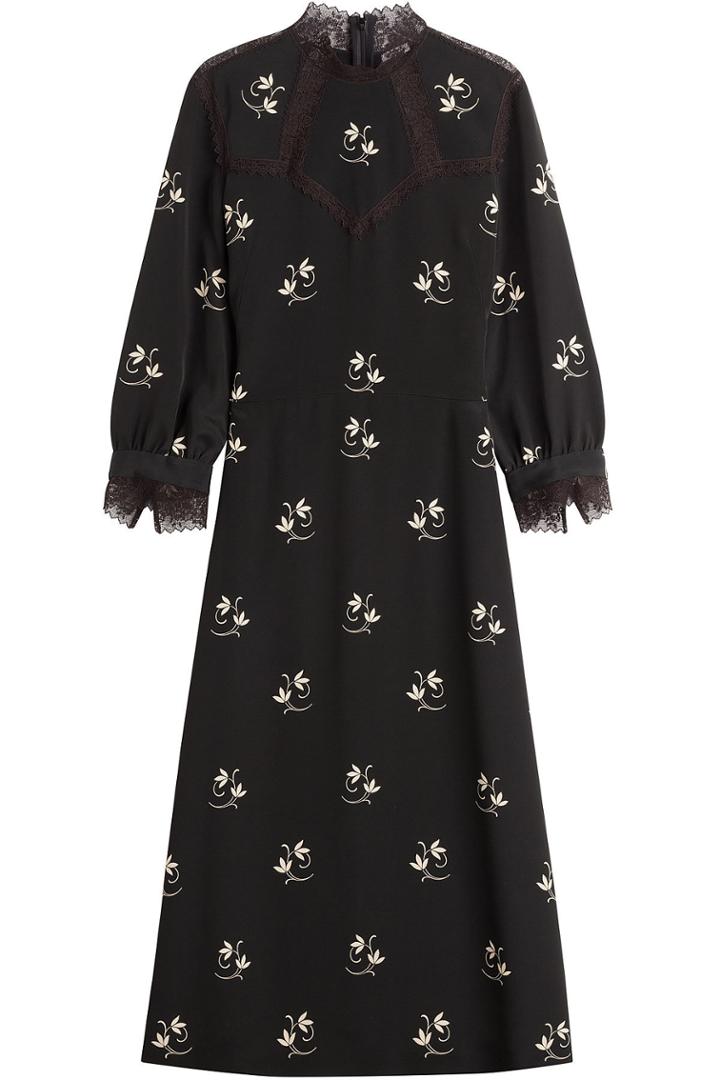 Vilshenko Vilshenko Printed Midi Dress With Lace