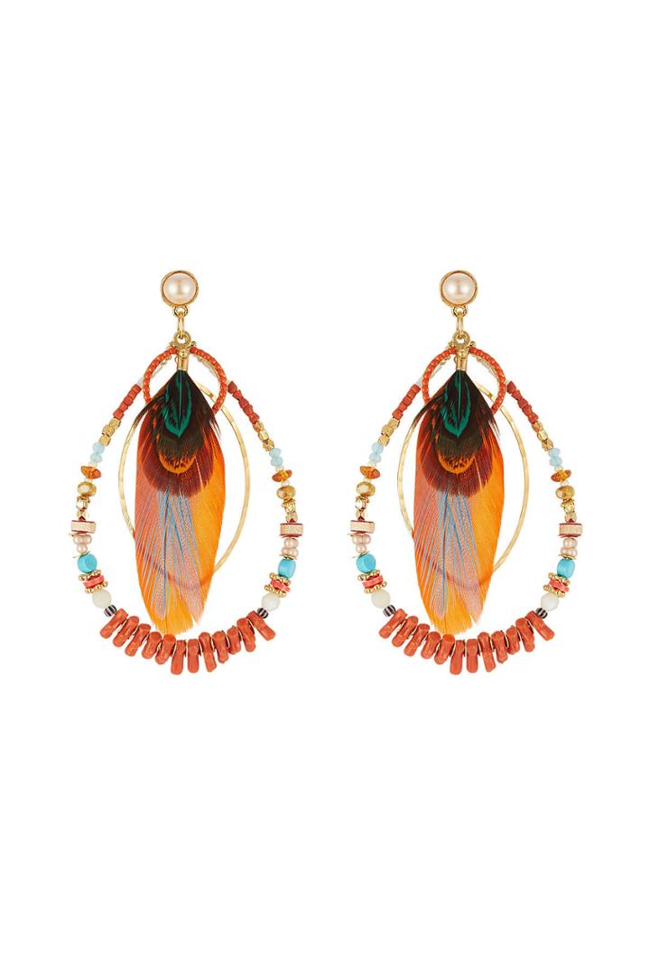 Gas Bijoux Gas Bijoux Aurore Beaded Earrings With Feather And Pearl