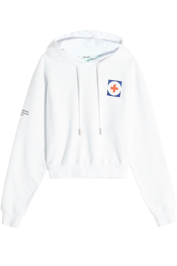Off-white Off-white Red Cross Cropped Cotton Hoody