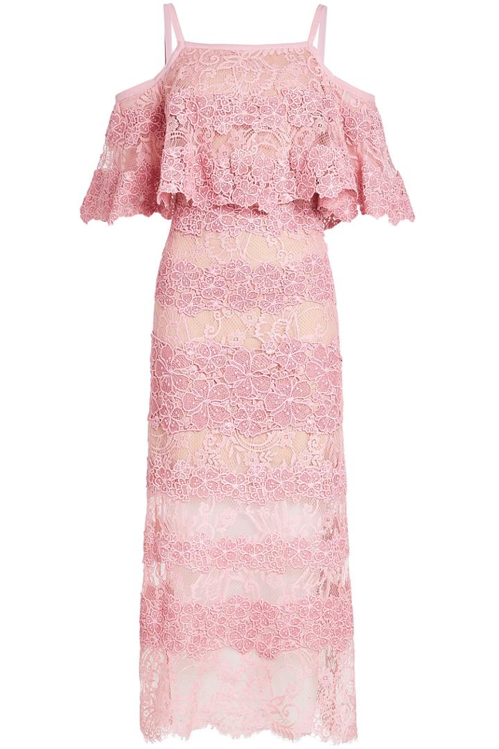Elie Saab Elie Saab Cold-shoulder Lace Midi Dress