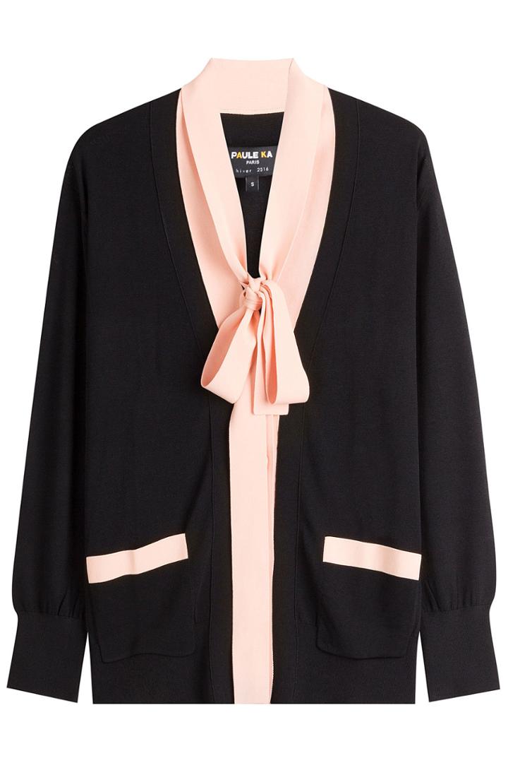 Paule Ka Paule Ka Oversize Cardigan With Bow At Front - Black