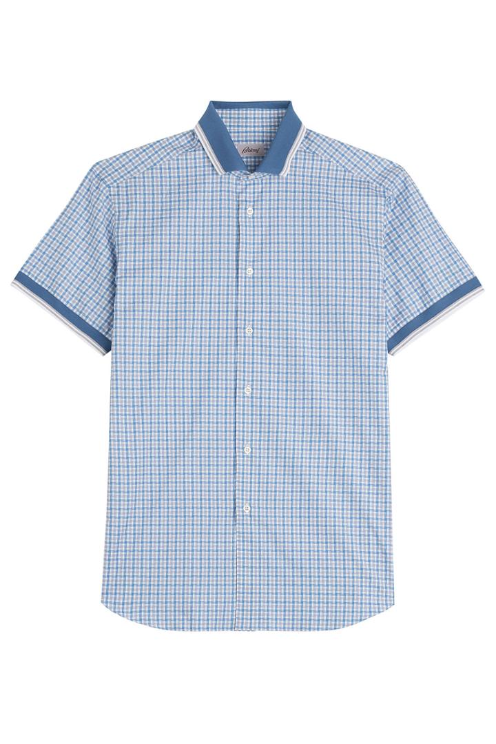 Brioni Brioni Cotton Short Sleeve Plaid Shirt - Blue