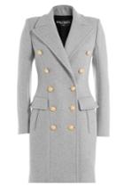 Balmain Balmain Virgin Wool Coat With Embossed Buttons - Grey