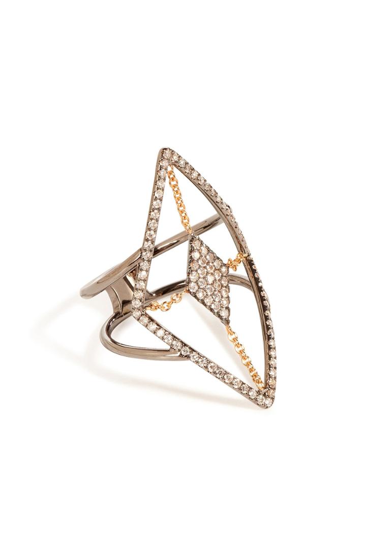 Diane Kordas Diane Kordas 18k Black Gold Floating Ring With White Diamonds