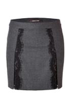 Roberto Cavalli Roberto Cavalli Stretch Wool Mini-skirt With Lace In Dark Heather Grey