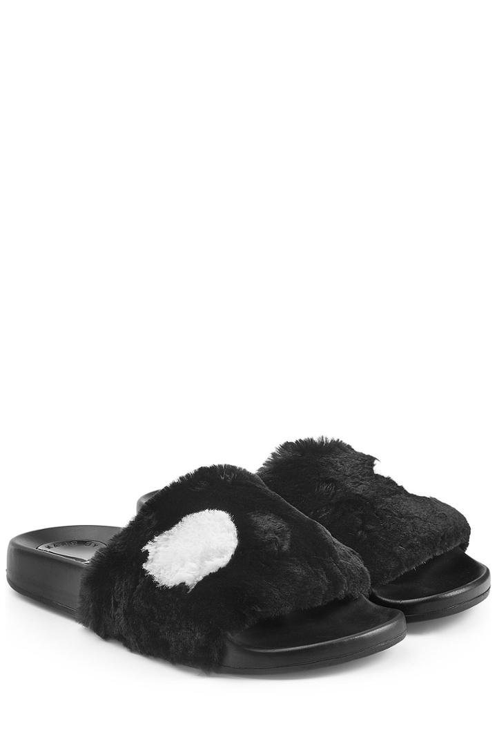 Marc By Marc Jacobs Marc By Marc Jacobs Dot Fur Slides - Black