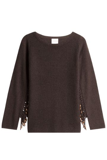 Claudia Schiffer Claudia Schiffer Wool Pullover With Embellished Fringe - Brown