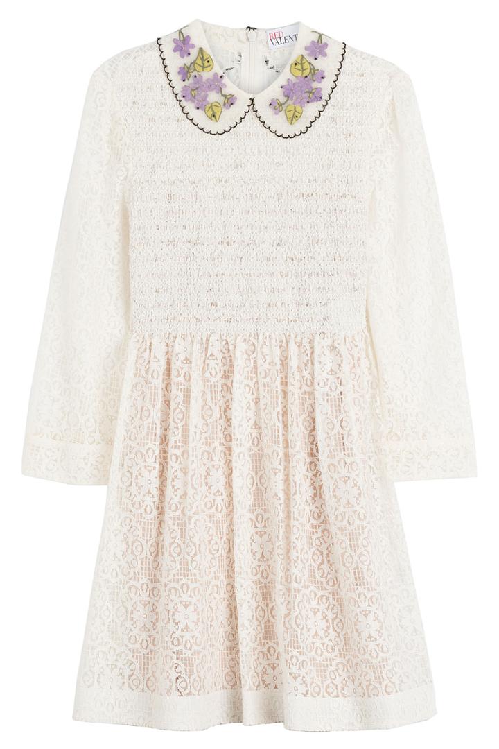 Red Valentino Red Valentino Smocked Lace Dress With Collar - Beige