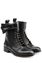 Red Valentino Red Valentino Leather Lace-up Ankle Boots With Bow - Black